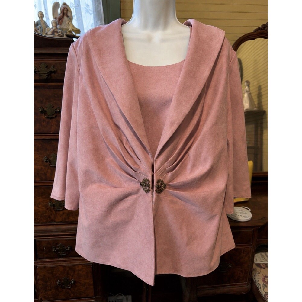 Jessica Howard Size 16 Women’s Faux Suede Blouse/Jacket Combo 42” Bust Pink